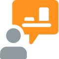 An icon of a man with a speech bubble 