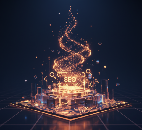 orange blocks built up with seo written on top